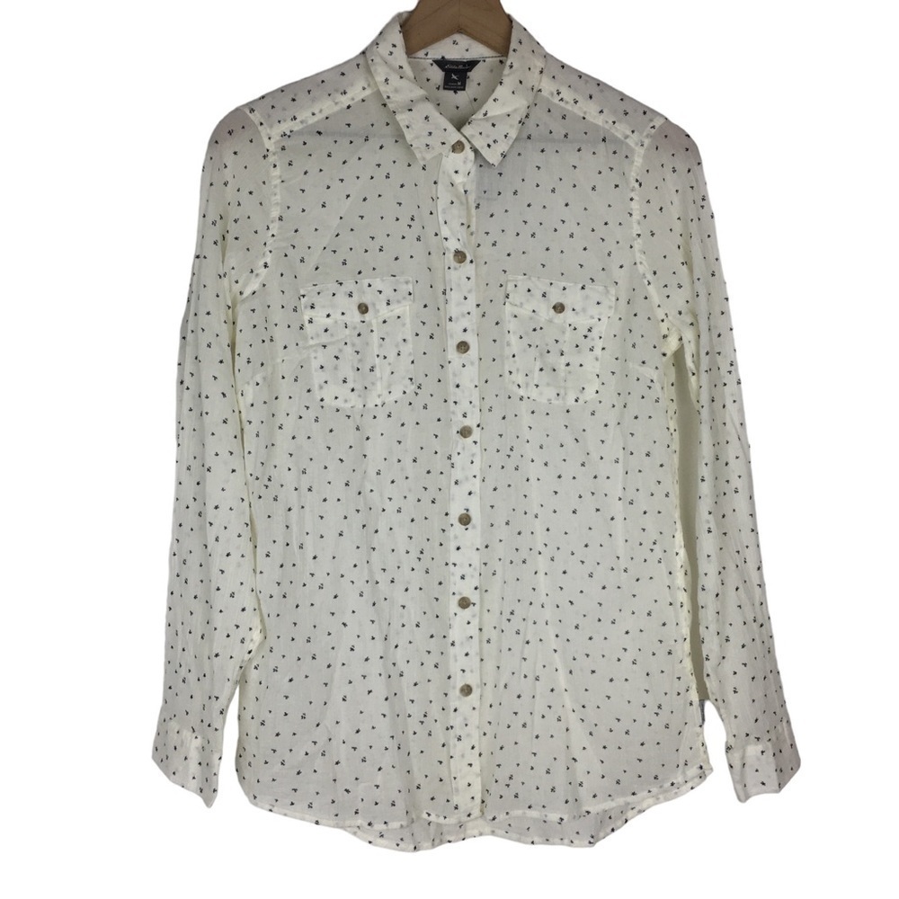 EDDIE BAUER Packable Long Sleeve Button Up Shirt Sheer Floral Size Medium NWT